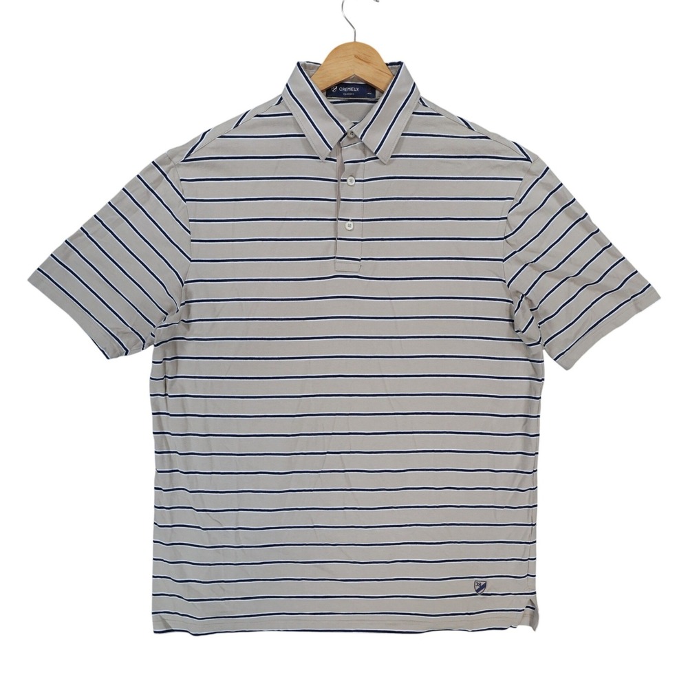 Cremieux Polo Mens M Tan Excellent Striped Short Sleeve Cotton Spandex